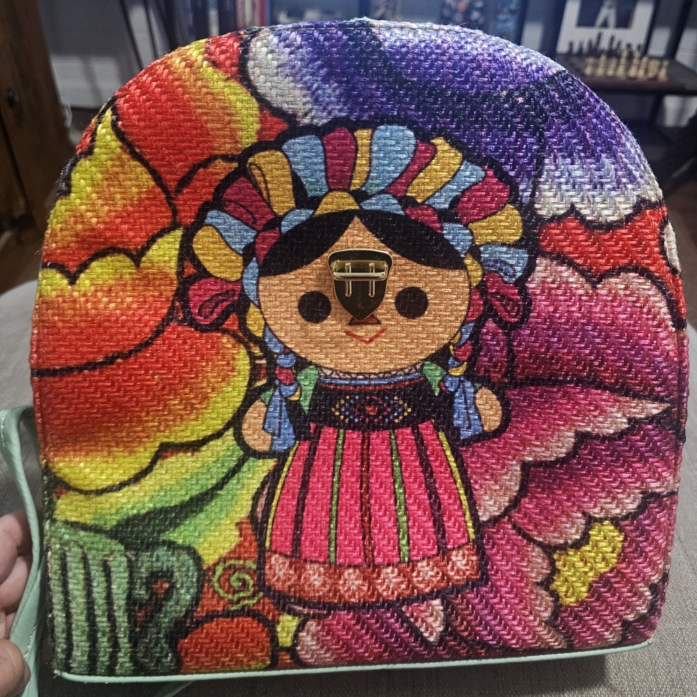 Mexican Tote Lele Maria Doll Artisanal Colorful Handbag Mint Green Zip-Up Bag